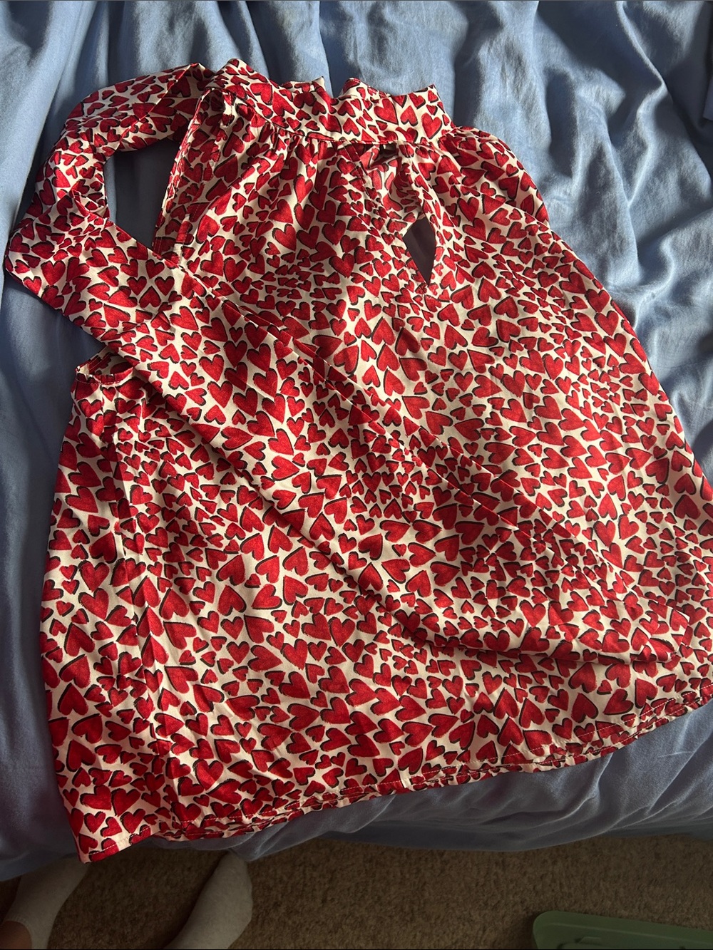 LOFT Red and White Heart Print Halter Blouse